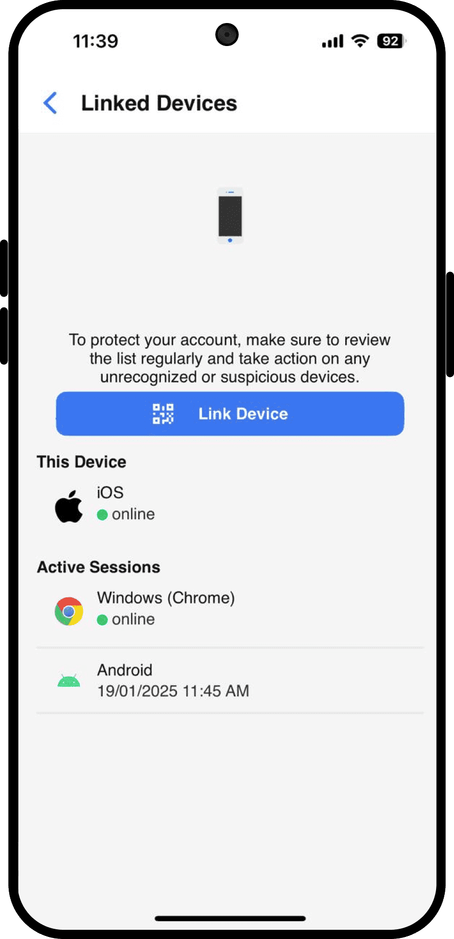 Linked devices screen
