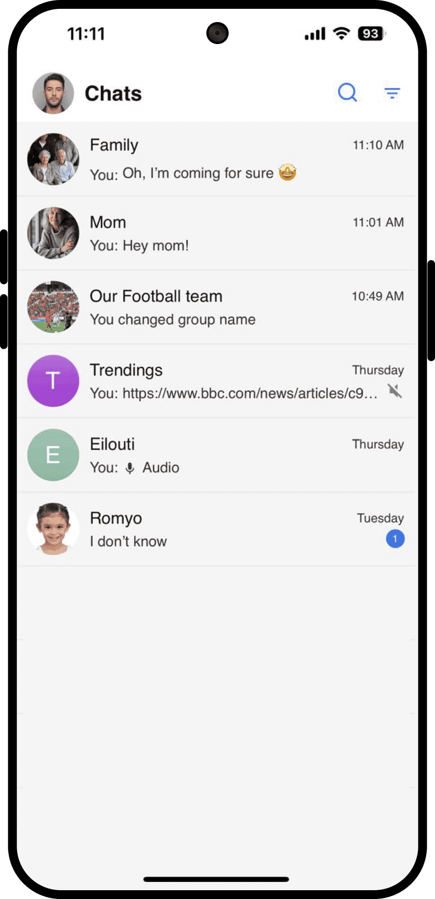 WhizWiz chats list on mobile